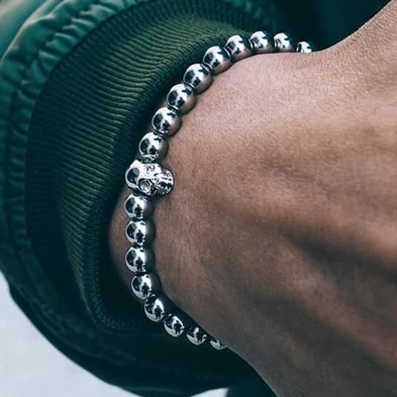 Mcllroy, череп, мужской браслет, бисер, плетение макраме,, хит, 6 мм, титановые Стальные Бусины, браслеты и браслеты, пара ювелирных изделий, pulsera