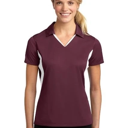 Sport-Tek LST655 Ladies Side Blocked Micropique Sport-Wick Polo T-Shirt Maroon & White - Medium (1)