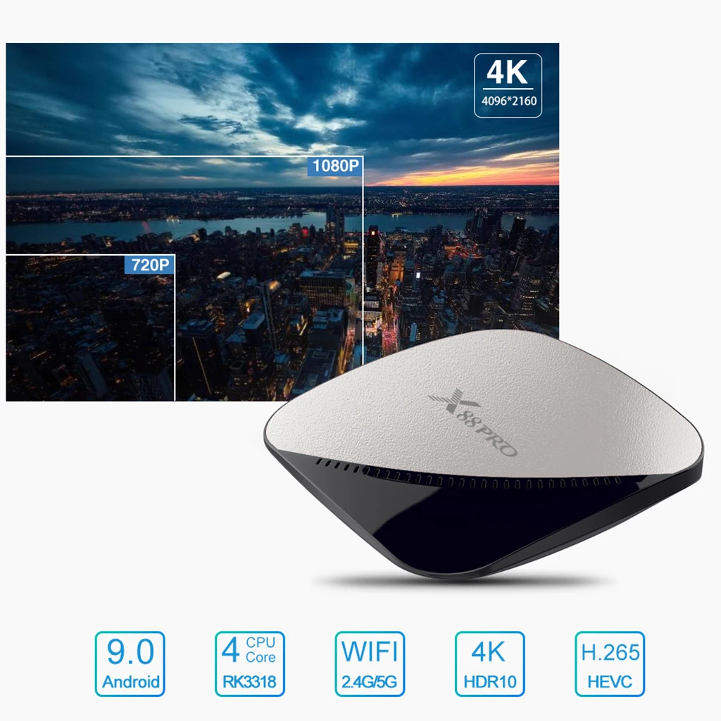 X88 PRO Android 9,0 tv BOX 4 Гб ram 64 Гб Google Voice Assistant Rockchip RK3318 Quad core 2,4& 5G Wifi H.265 Youtube 4 K X88PRO