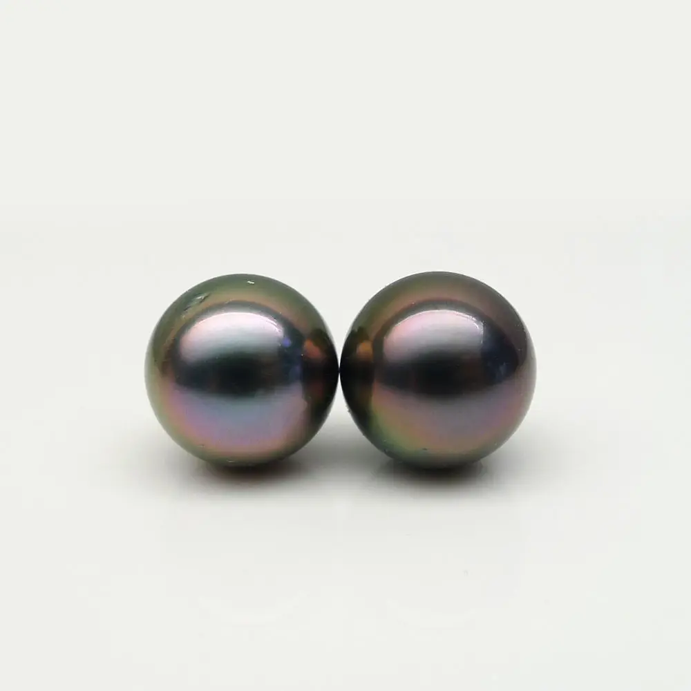 Павлин зеленый Настоящее Tahitian культивированный свободные перла неразбуренные пара 10,3-10,4 мм 16ct