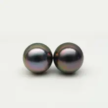 Павлин зеленый Настоящее Tahitian культивированный свободные перла неразбуренные пара 10,3-10,4 мм 16ct