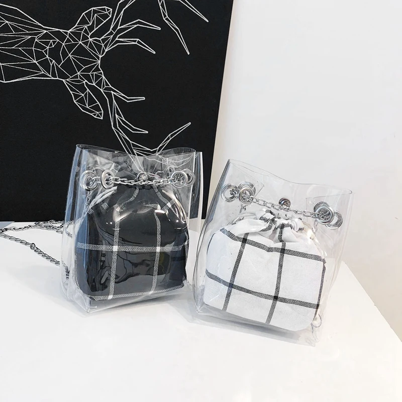

FGGS-Girl Jelly Bag Fashion Plaid Bag Messenger Bag Small Fresh Shoulder Bag Chain Child Bucket Bag