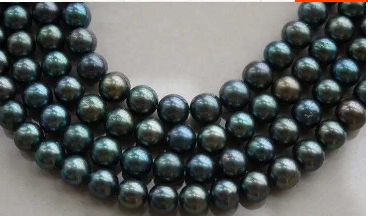 

four strands 10-11MM natural tahitian peacock green pear necklace17-20inch