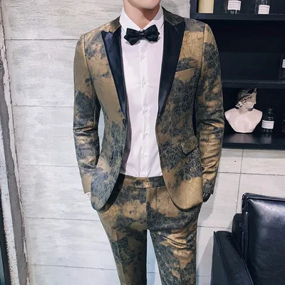 

Mens Suit With Pants Wedding Wedding Prom Suits for Men PU Leather Floral Slim Fit 2 Pieces / Set Model Catwalk MAUCHLEY 2019