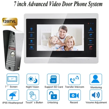 

7 Inch Doorbell Camera Video Door Phone Monitor Intercom System Kit Night Vision 1200 TVL Recording SD Card Support 1 v 1