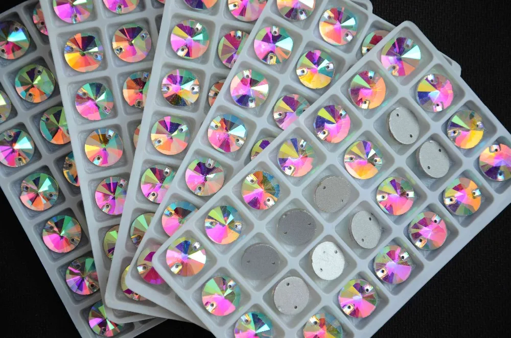 

Free Shipping ! sew on buttons round Crystal AB Silver base sew on crystal stone 2holes.8mm,10mm,12mm,14mm,16mm,18mm