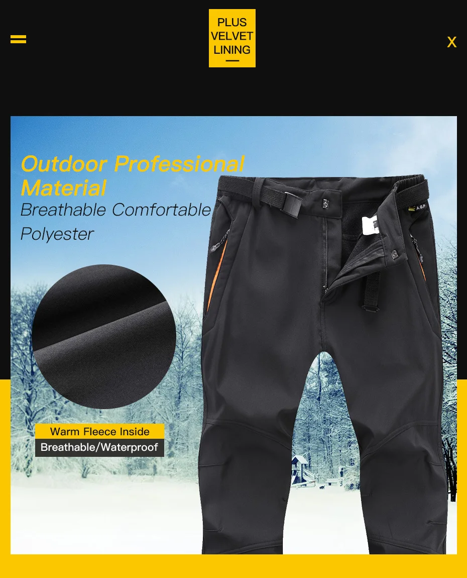 Clorts Man Trekking Pants Outdoor Waterproof Hiking Pants Men Fleece Winter Softshell Pants Warm Fishing Pants (2)
