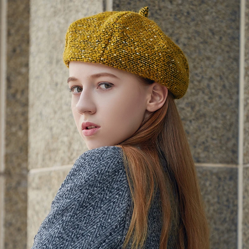 

VISROVER 2018 5 colors new Autumn Winter Warm plaid wool beret Female Bonnet high quality vintage Caps Winter All Matched hat