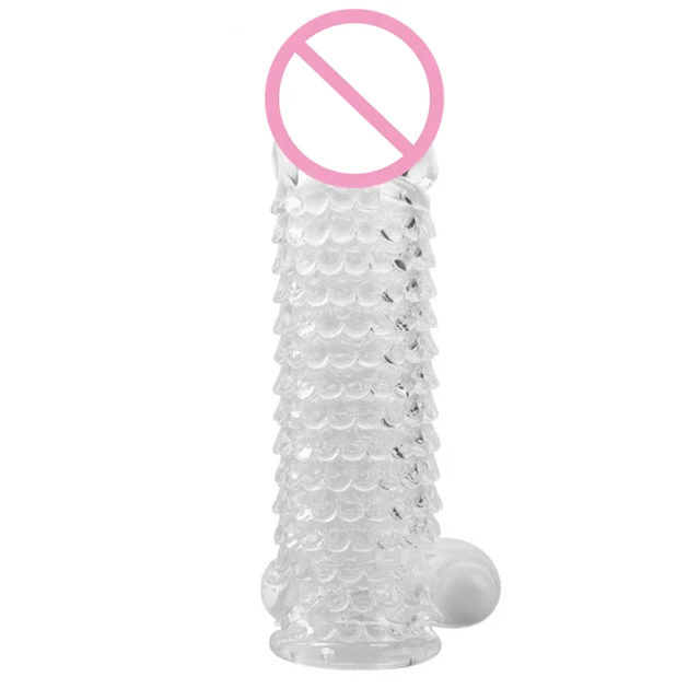 Vibrator Penis Sleeve Reusable Condom Delay Long Sleeve Crystal Spike Dildos Vibrating Penis Sleeves Sex Toys for Men 4