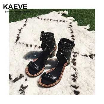 

Fashion Design Jaeryn Studded Leather Sandals Rivets Combat Ankle Booties High Thick Heel Shoe Open Toe Sexy Summer Woman Sandal