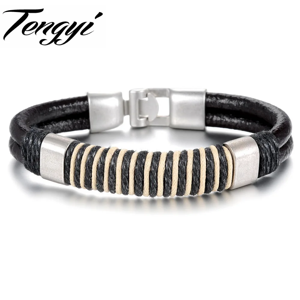 Classic Braided Real Leather Bracelets black Charm Bracelet for Women