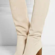 Модные замшевые женские сапоги до колена; женские весенние сапоги с круглым носком В рыцарском стиле; женские пикантные сапоги на высоком квадратном каблуке; размер 42