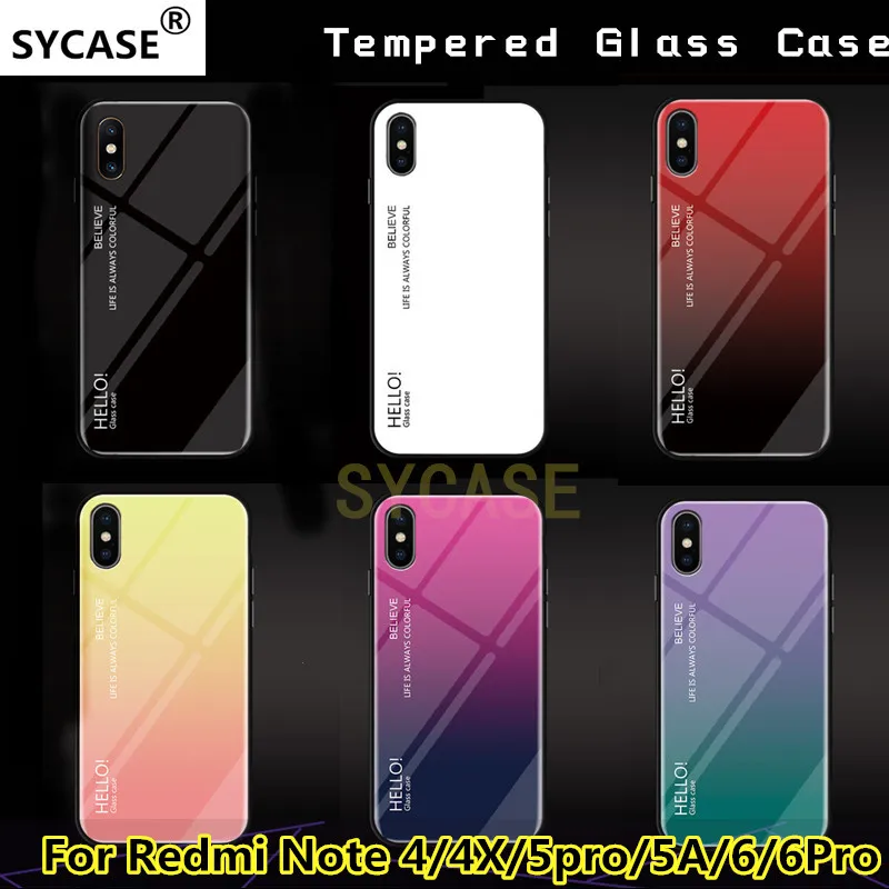 SYCASE Letter Gradient Tempered Glass phone case For Xiaomi Redmi Note 4 4X 5A 5Pro 6 cute rainbow Aurora back cover shell |