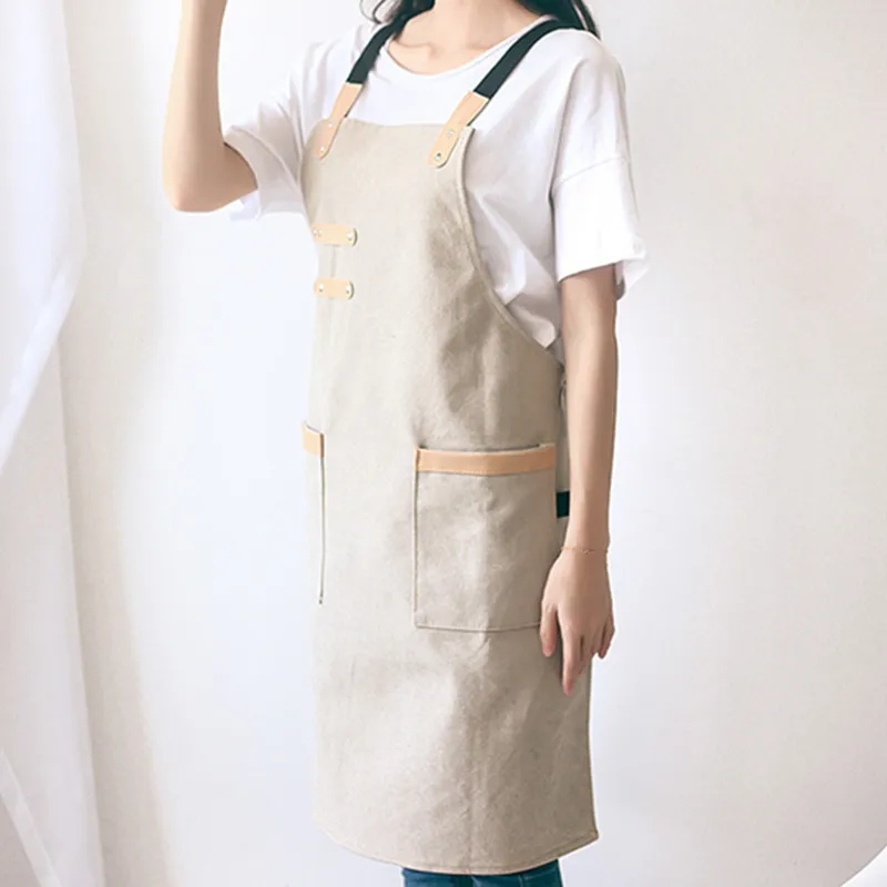Black Khaki Canvas Apron D77-3