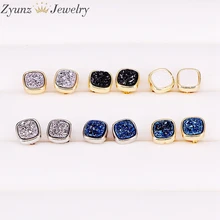 5 пар ZYZ294-0002, натуральный камень, титановые серьги из кварца, серьги-гвоздики 10 мм, многоцветные, квадратной формы, серьги геод