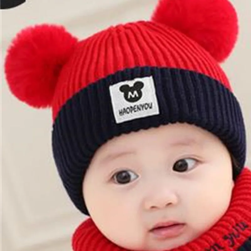 Детская шапка для малышей в Корейском стиле шапка осень и зима утолщение головкой для мальчиков и девочек вязаная шерстяная шапка детская зимняя шапка