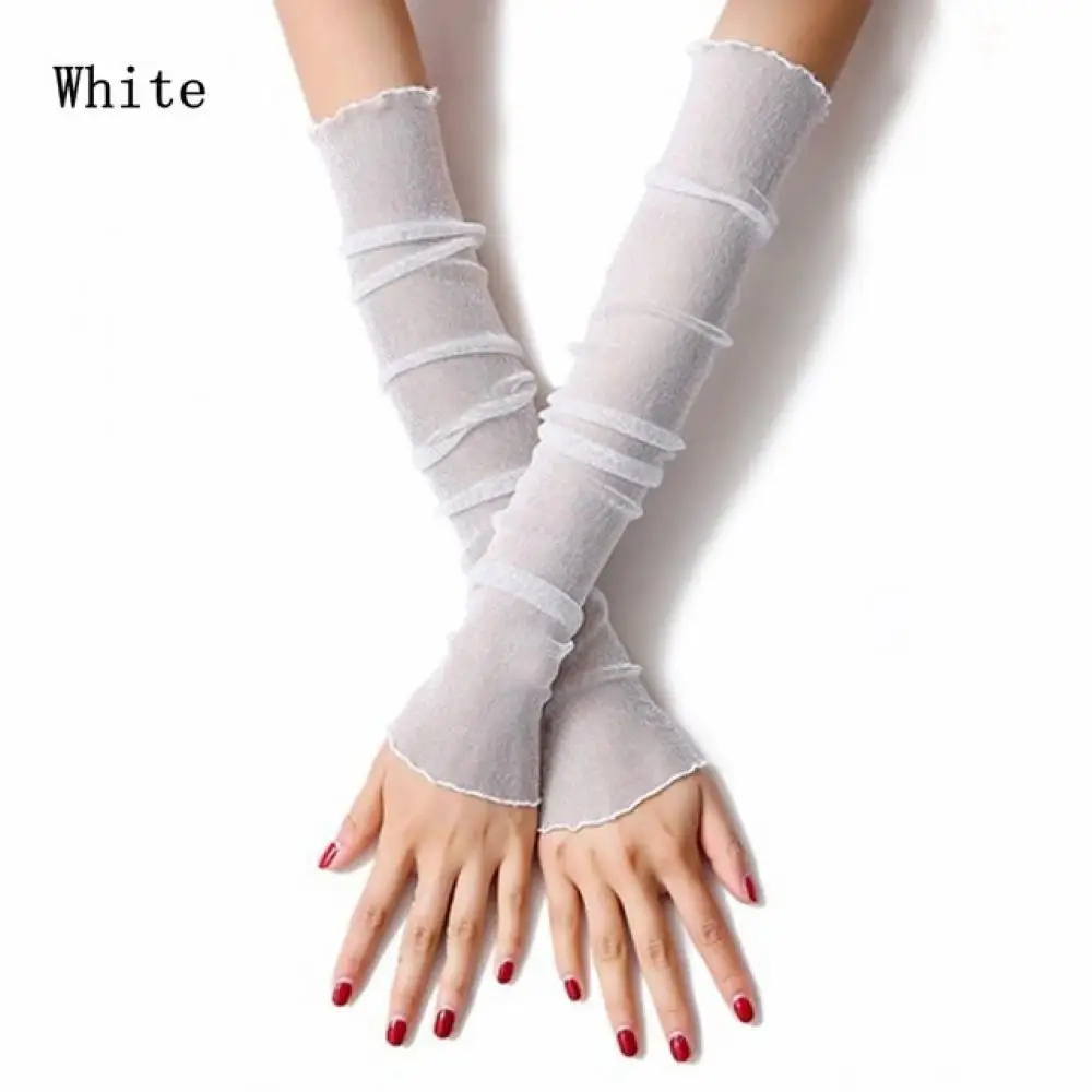 Ультра тонкие кружева длинные перчатки Для женщин Девушки Лето Солнцезащитный крем Мути Назначения ноги рука охватывает Прямая