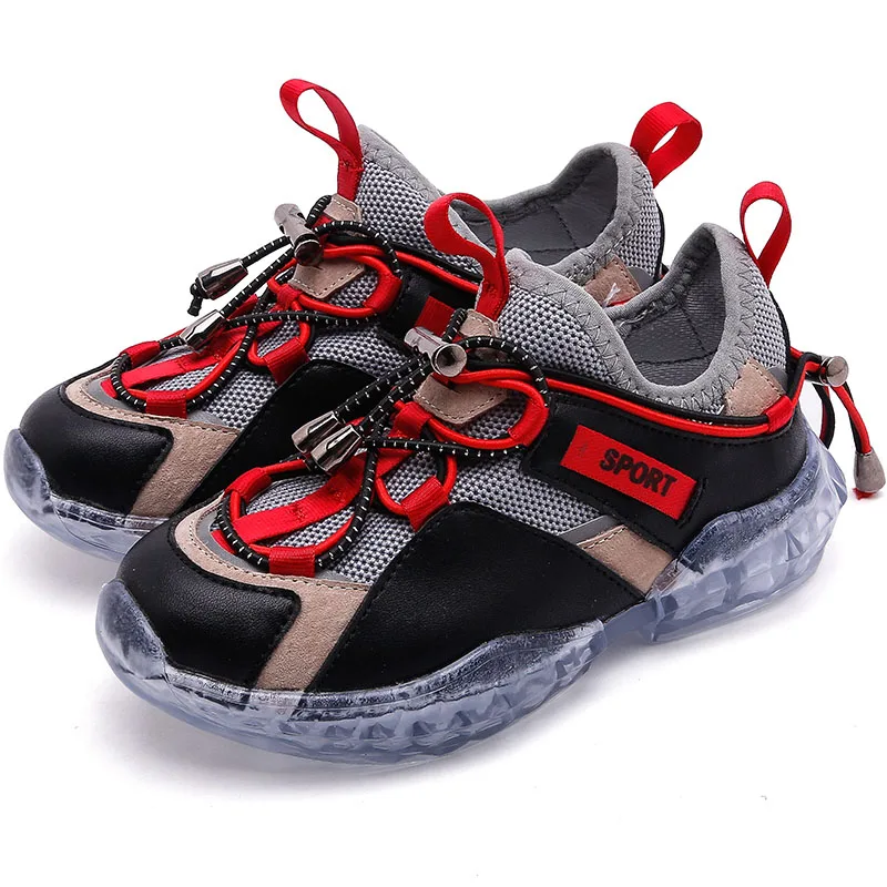Autumn Kids Sport Sneakers Children Mesh Casual Sneakers Baby Girls Slip On Chunky Sneakers Boys Black Brand Shoes Trainers - Цвет: Серый
