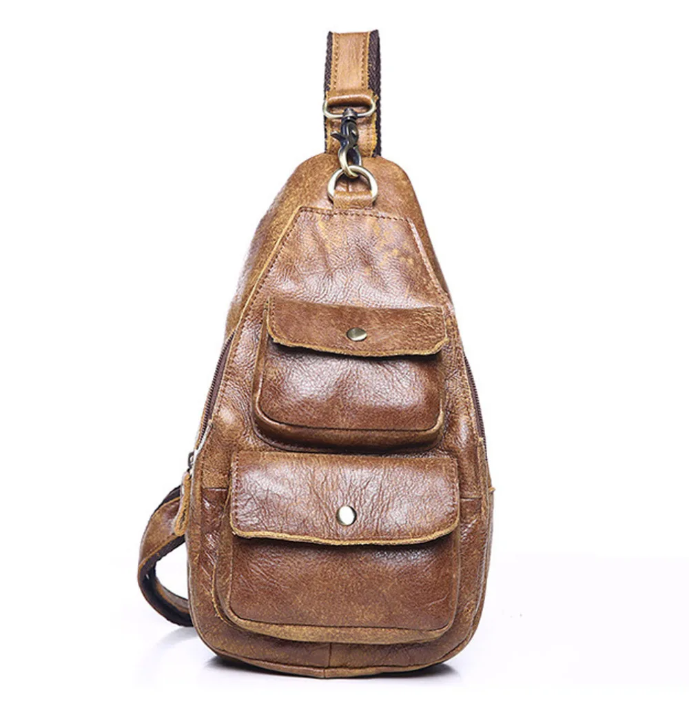 

Men Vintage Genuine Leather Sling Chest Bag Back Day Pack Travel Riding Hiking Messenger Shoulder Pocket High Quality 2018 New