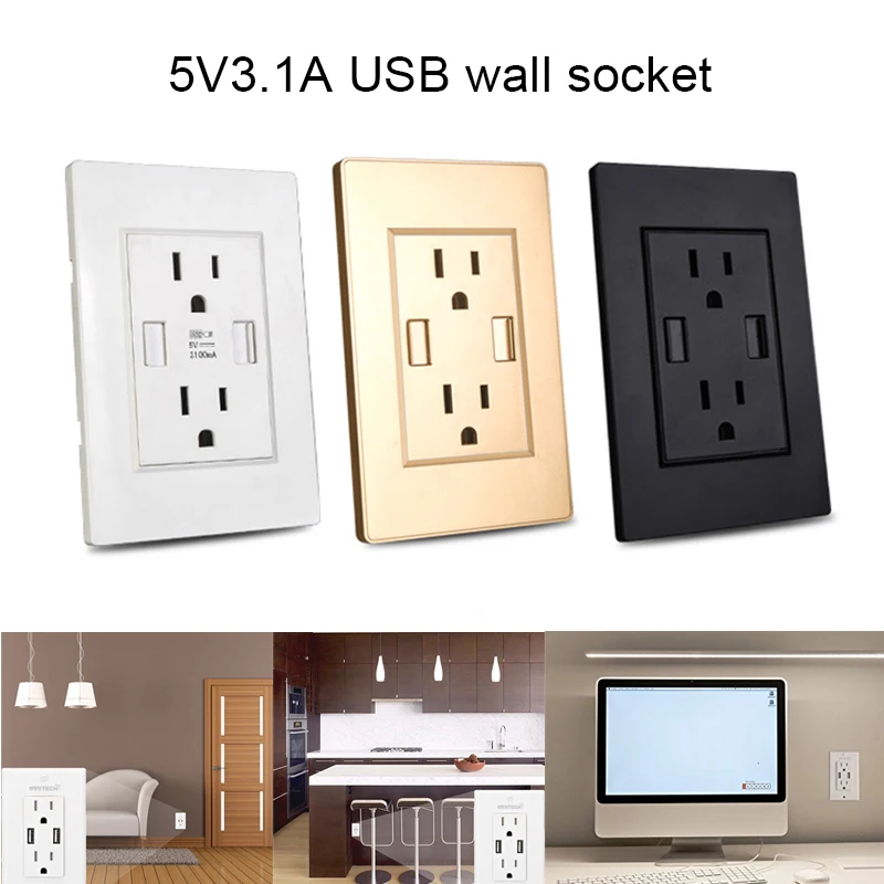 

Dual USB Wall Outlet Charger Port Socket High Speed with 15A Electrical Receptacles WWO66