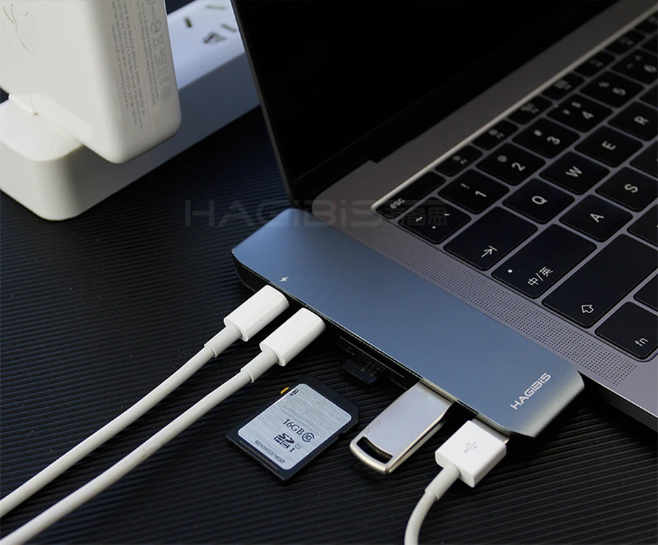 Hagibis 7-в-1 двойной USB-C концентратор Тип-C USB HUB адаптер USB-C к HDMI SD/TF Card Reader PD зарядки 4 к HD для MacBook Pro USB 3,0 концентратор