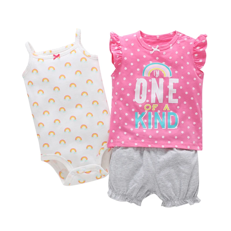 Sleeveless Tops+O-Neck Bodysuit+Shorts Dot For Baby Girl Outfit Summer 2021 Newborn Clothes Set Infant Clothing Suit Pink Cotton Baby Clothing Set