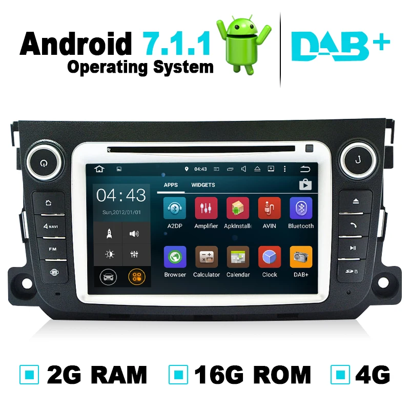 Android 7.1.1 Car DVD Radio Player GPS Navigation Autoradio Video Audio for Mercedes Benz Smart Fortwo 2011 2012 Support DAB+