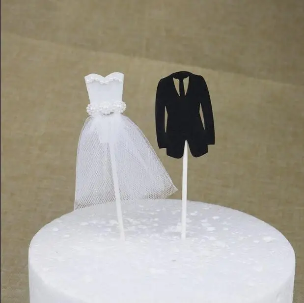 

20 pcs Free Shipping Bride skirt and Groom suit Cake Topper Wedding Cake Topper