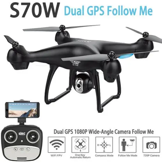 

SJRC S70W Follow Me GPS RC Drone Quadcopter Helicopter With 2.4g 5g 1080P HD Wide-Angle Adjustable Wifi Fpv Camera V f11pro dron