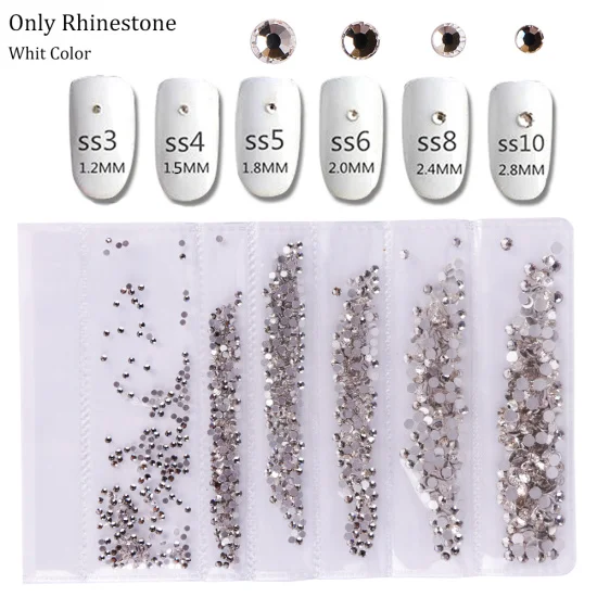1440 шт разные размеры Блестящие Стразы для ногтей SS3-SS10 с плоской задней стороной стеклянные украшения для ногтей камни с контейнер для бисера Набор держателей LE880 - Цвет: 01