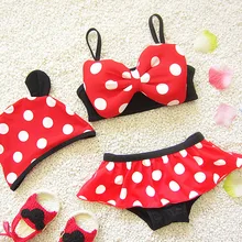 2017 Enfants Maillots De Bain de Bande Dessinée Dot Bébé Enfants Filles Bikini Maillot de Bain Deux Pièces avec Bonnet de bain 1-8Y