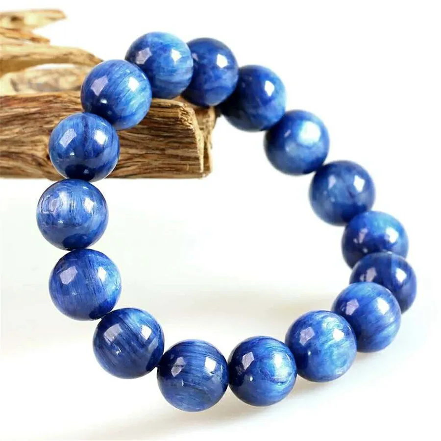 

100% Genuine Blue Natural Kyanite Gemstone Bracelets For Women Men Power Crystal Round Bead Stretch Bracelet 13mm AAAAA