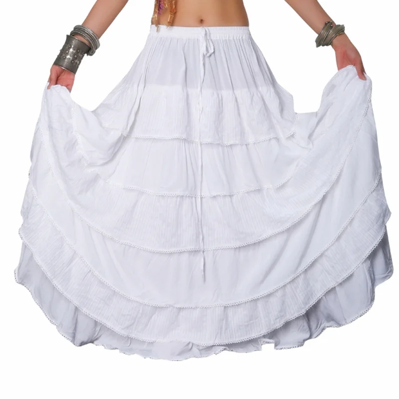 

10 Yards Women Tribal Bellydance Skirt Solid Color Double Layers Cotton Skirt Full Circle Belly Dance Gypsy Skirts ATS