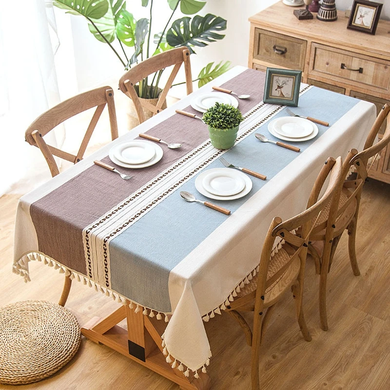 

Thick Soft Fabric Stripe Yarn-Dyed linen Fabric Waterproof Tablecloth Christmas Decoration Coffee Bar Table Cloth