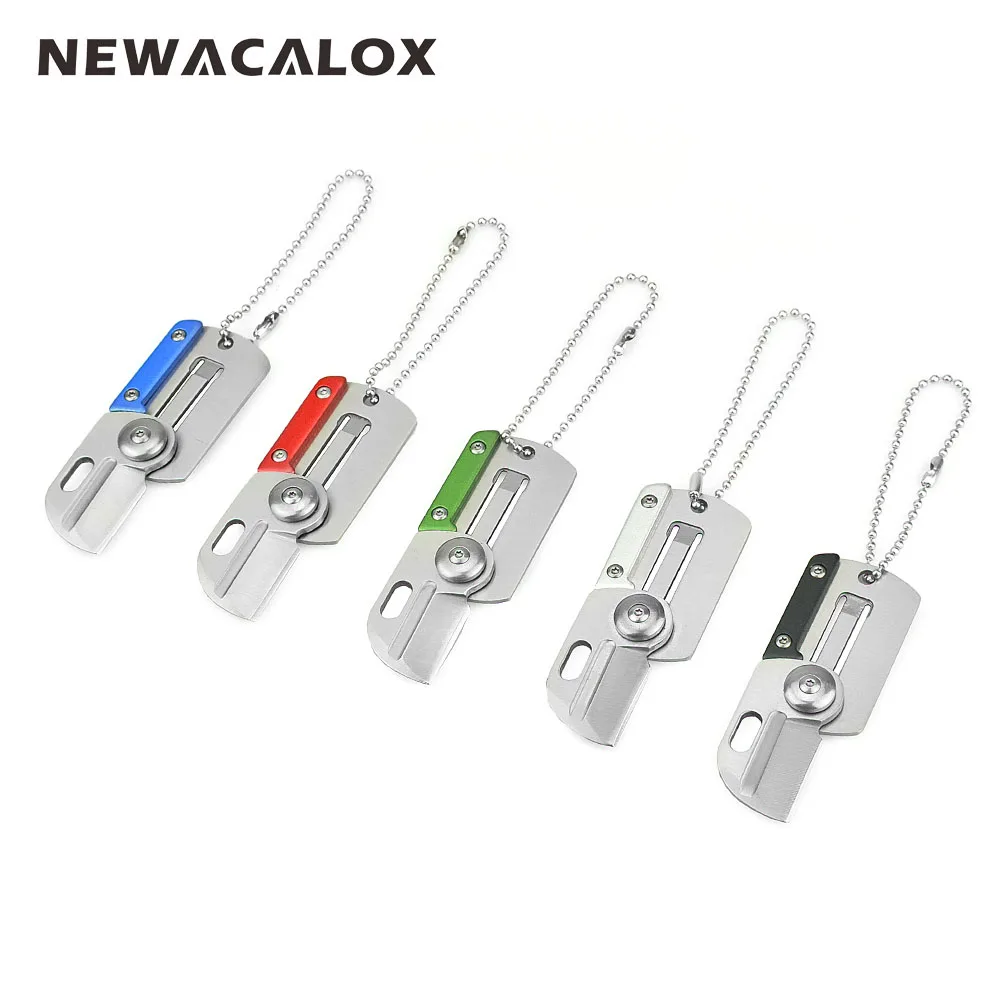 

NEWACALOX Mini Dog Tag Knifes Portable Fold Hunting Camping Survival Identification Folding Rescue Outdoor EDC Key Chain Ring