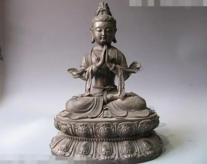 

S03856 14"China Buddhism Pure Bronze Copper lotus flower Kwan-Yin Bodhisattva statue (B0413)