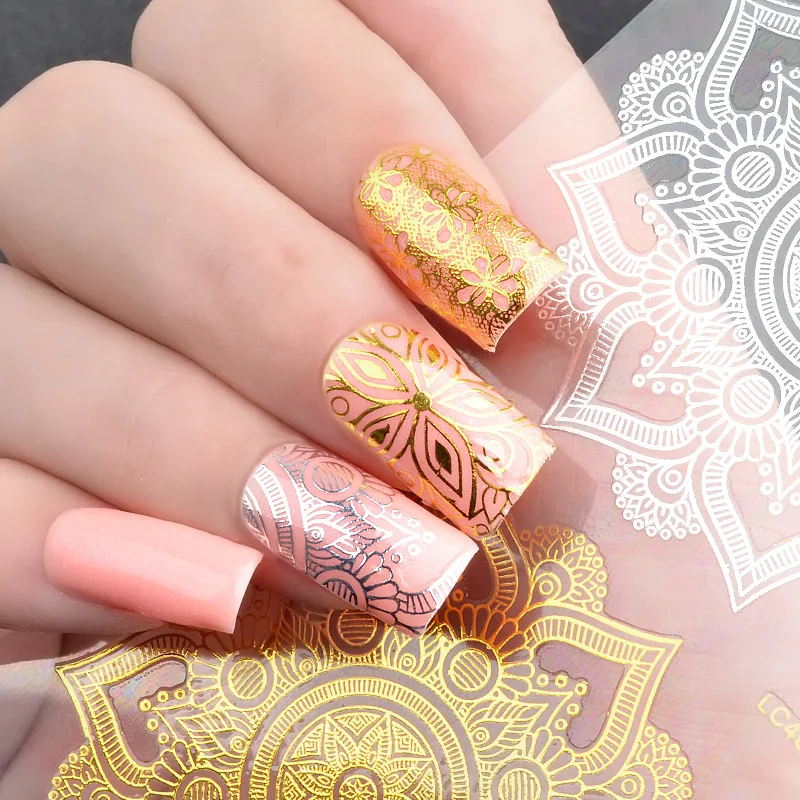 Gold metal nail sticker full cover flower designed decals with back glue DIY 3D manicure adhesive MZ028 | Красота и здоровье