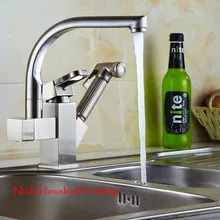Поворот на 360 градусов Pull Out Кухня кран хром золото никель щетки смеситель латунь Нажмите судно раковиной lavator двухслойные крепление