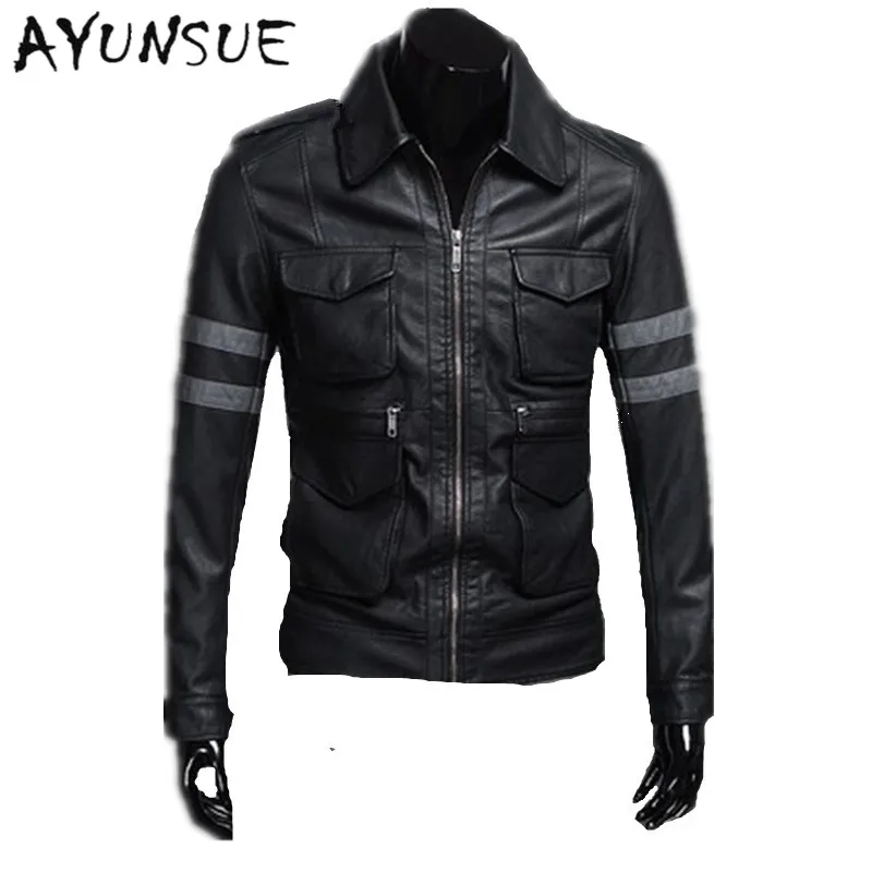 

2019 Brand Europe Faux Leather Jacket For Men Soft PU High Quality Leather Coat Resident Evil Pocket Leather Biker Jacket WD163