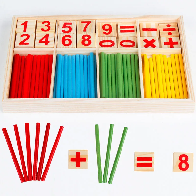 Baby Learning Counting Sticks Education Wooden Toys Building Intelligence Blocks Montessori Mathematical Wooden Box Xmas Gift baby-building-blocks-wooden