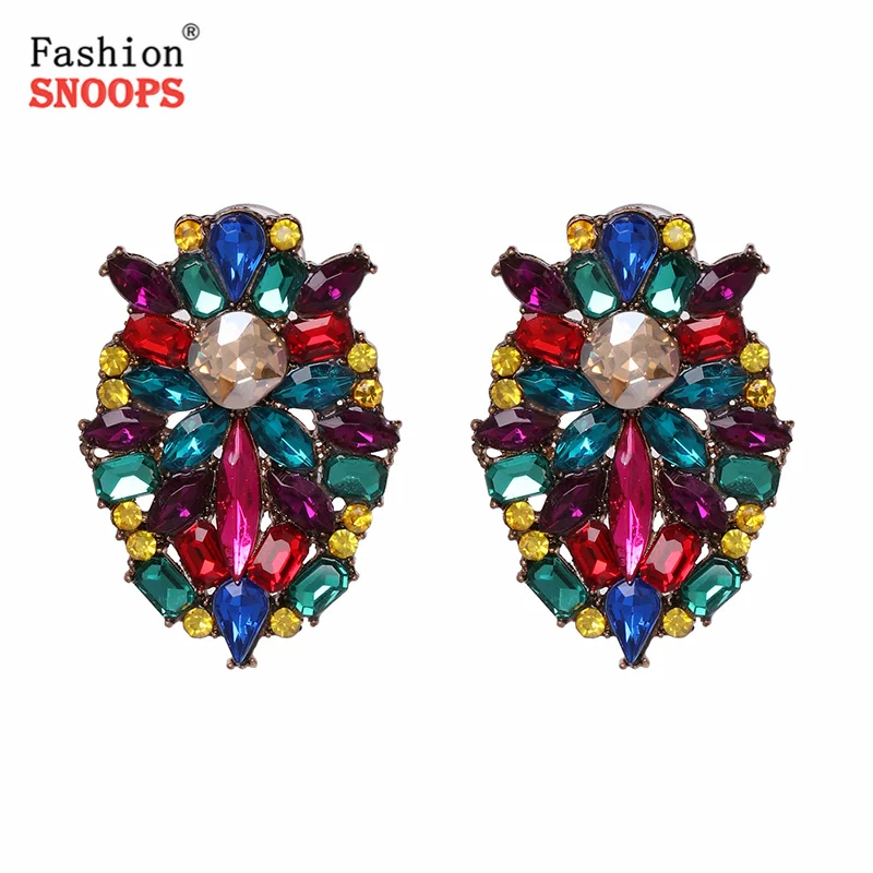 

FASHIONSNOOOPS Bohemian Rhinestone Colorful Crystal Stud Earrings For Women Ethnic Statement Jewelry Brincos