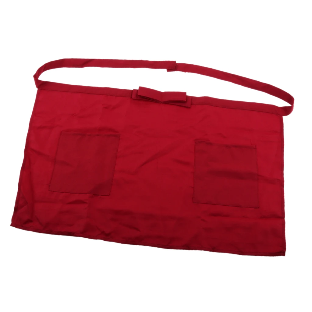 Unisex Kitchen Bow Short Apron Bar Pub Server Waiter Waitress 2 Pockets Apron 7 Colors