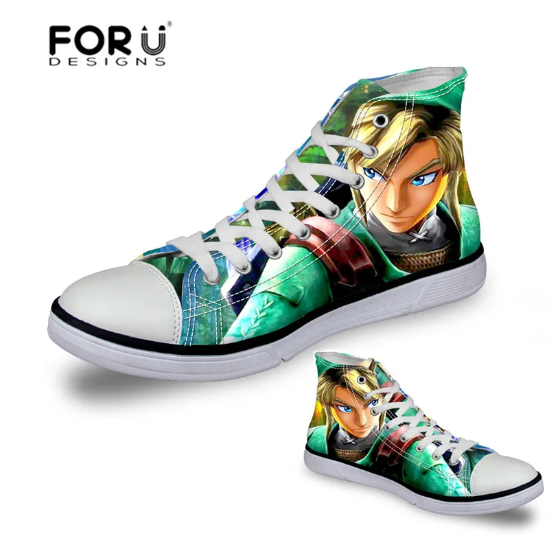 

FORUDESIGNS The Legend of Zelda Print Men Vulcanize Shoes High Top Canvas Mens Printed Shoes Designer Sneakers Anime 2018 Shoes