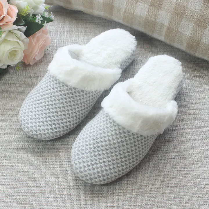 Home Slippers Women Men Plush Slipppers Knit Style Female House Indoor couple Bedroom Floor Slippers Solid Fur for Lovers (2)