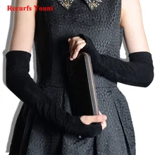 Новое поступление, женские длинные перчатки из натуральной кожи с открытыми пальцами для вечеринки, женские зимние черные/фиолетовые перчатки без пальцев, Guantes Mujer