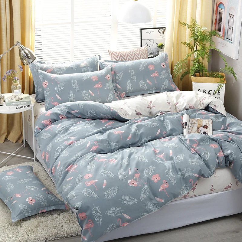 

4pcs/set Cozy Bedroom Necessity Leaf Bird Printing Bedding Set Bed Linings Duvet Cover Bed Sheet Pillowcases Cover Set