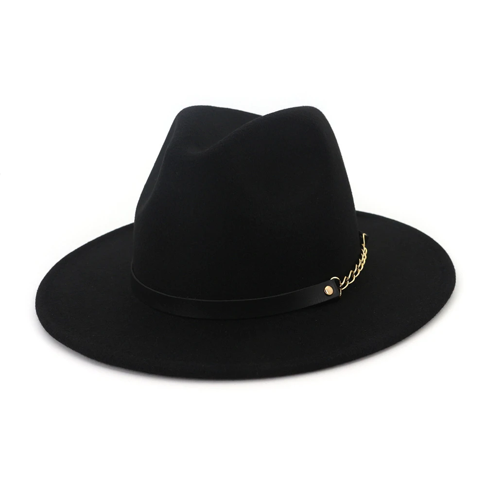 4 Autumn Winter Felt Fedora Hats With Belt Wide Flat Brim Jazz Trilby Formal Top Hat Panama Cap For Unisex Men Women - Цвет: 4