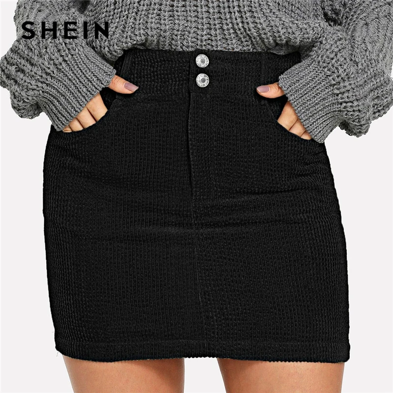 Buy SHEIN Black Office Lady Pocket Solid Button Front