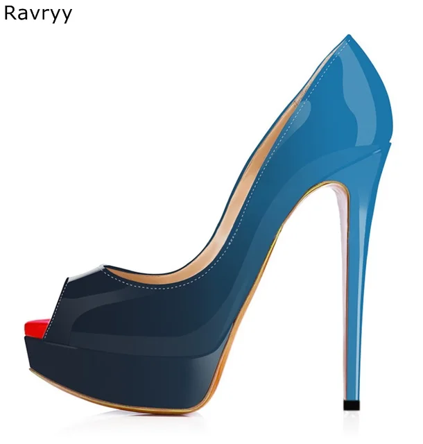 

Blue black women's high heel peep toe female dress shoes party single shoe platform heels lady outfit stiletto mixed color