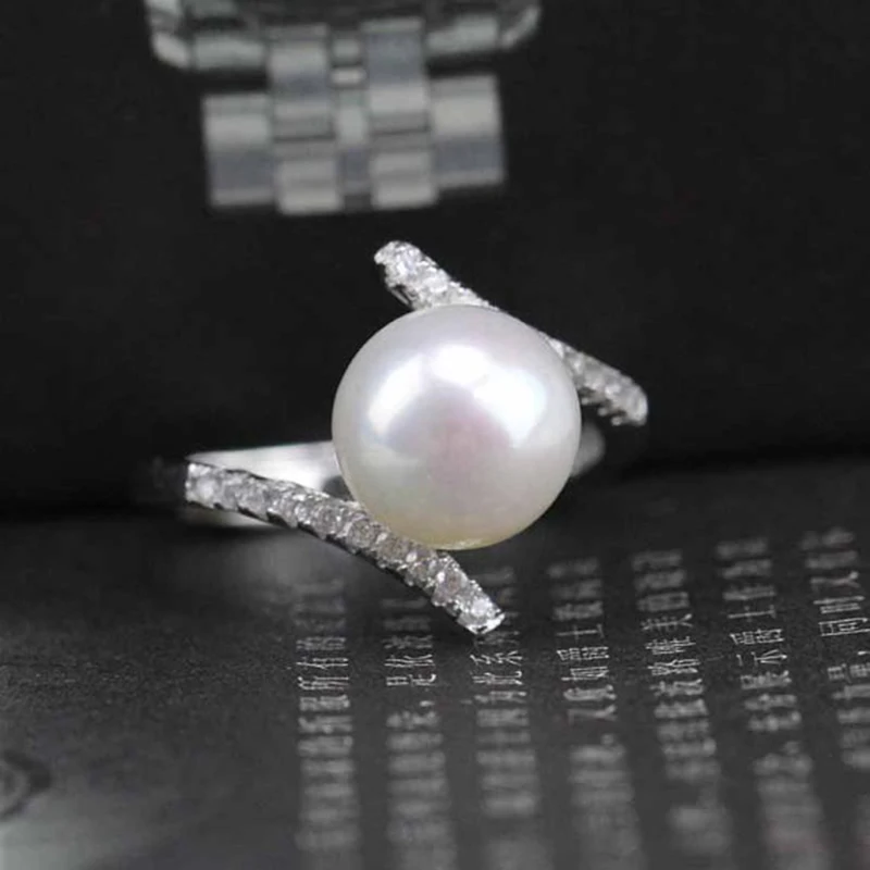 

Fashion Simulated Pearl Finger Ring For Women Jewelry Elegant Silver Color Crystal Engagement Ring Wholesale Lots Bulk Z3D108